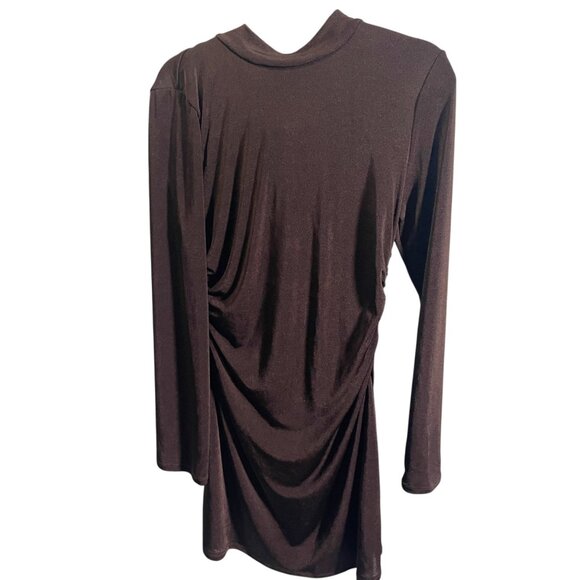 Brown WAYF Vivi Long Sleeve Ruched Knit Dress Size L - Picture 1 of 6